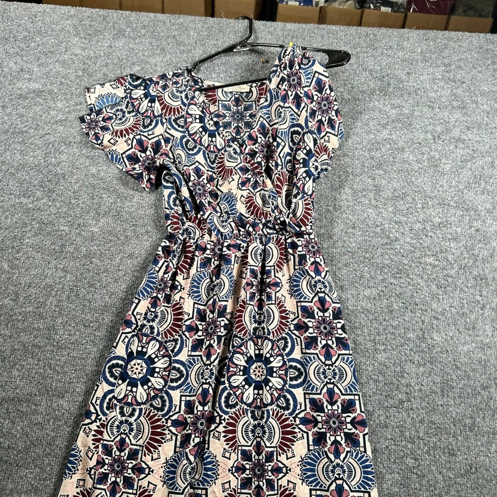 Love Spell Romper Womens Size S Blue Burgundy Geometric Mandala Print V-Neck